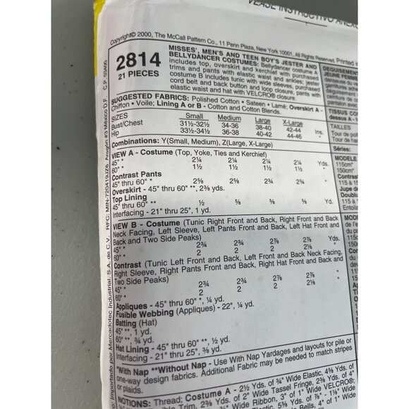 Y2K McCalls 2814 Sewing Pattern Size L-XL Belly Dancer Jester Vintage UNCUT - Picture 4 of 6